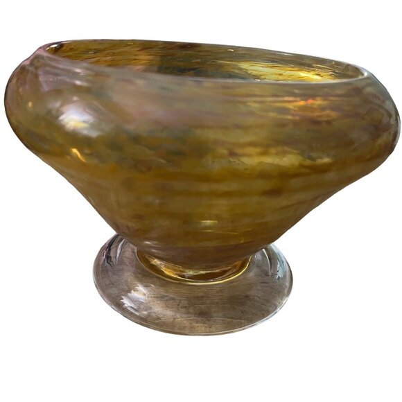 Vintage 1998 Large Glass Fruit Bowl Centerpiece Dining Room Kitchen Amber Swirl - Picture 5 of 5